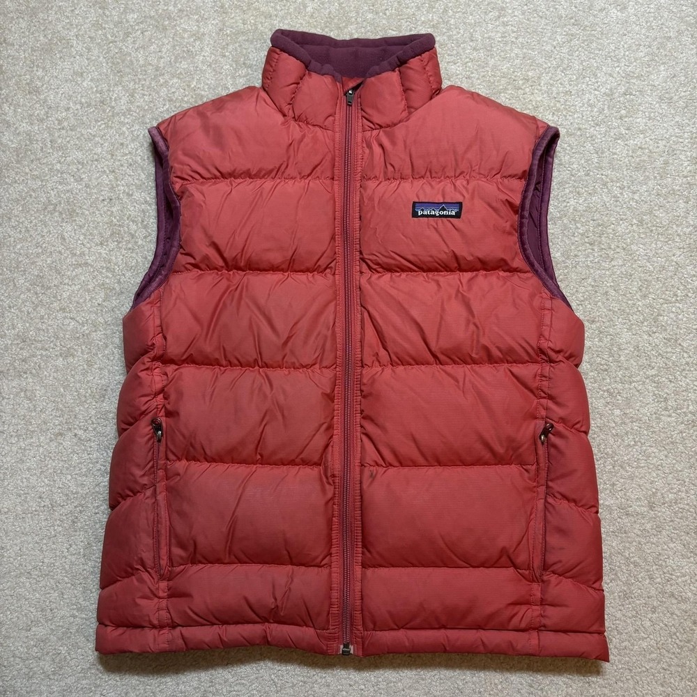 Vtg Patagonia‎ Puffer Vest Kids Large L Salmon Insulated Zip Pocket Outdoor